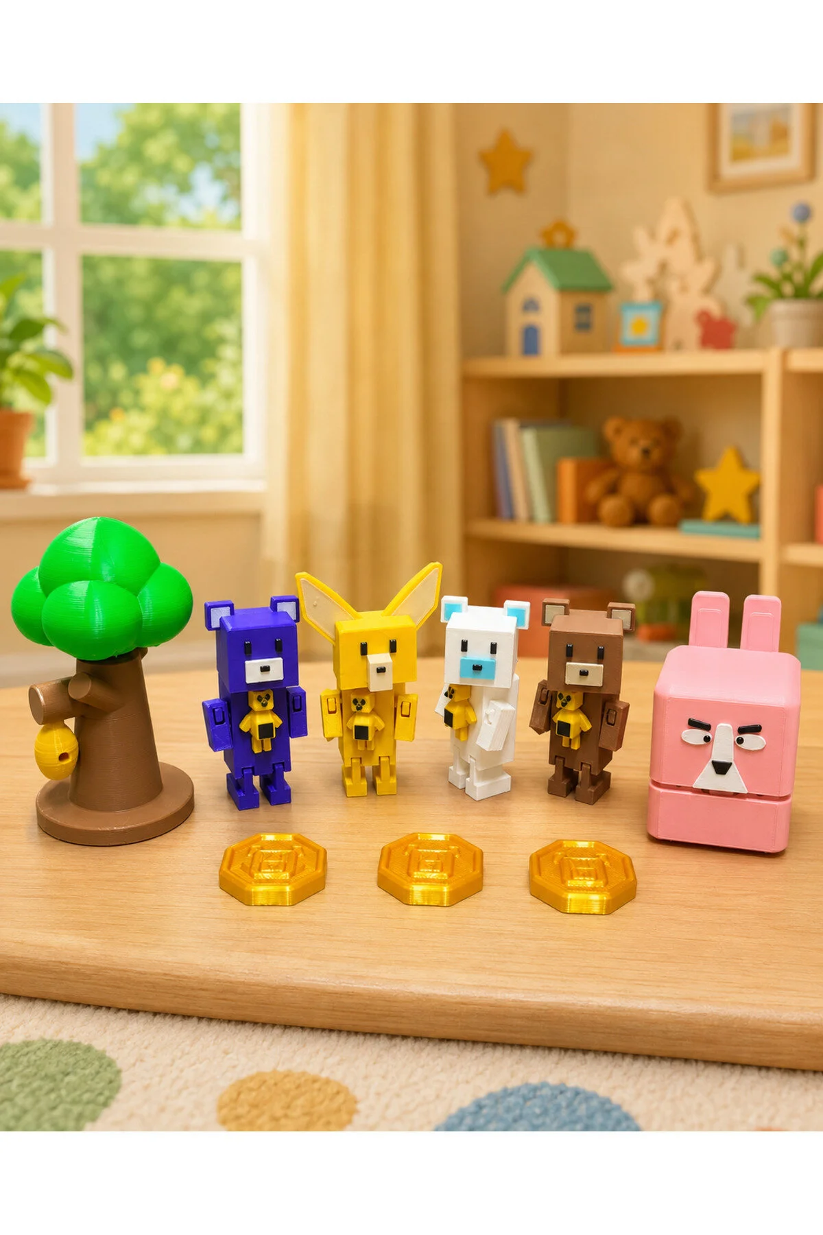 Super Bear Adventure Midi Oyun Ve Diorama Set 9 Parça 5 Figür + 1 Ağaç + 3 Coin 9 Parça Set