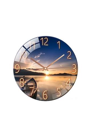Qingmipy Günbatımı Rengi Özel Tasarım Cam Duvar Saati - Salon & Yatak Odası Sessiz Avrupa Stili Kuvars Saat Çok Renki