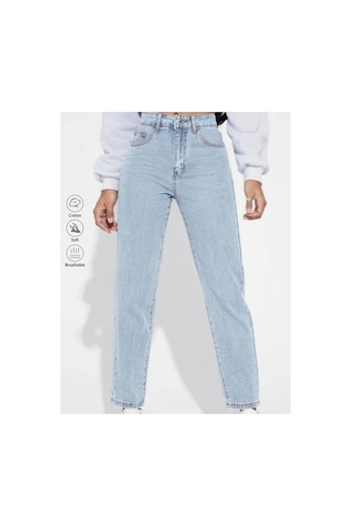 Kene Jeans Yüksek Bel Buz Kar Tam Kalıp Mom Jeans Buz Kar