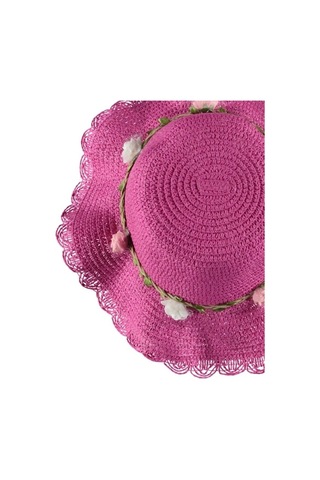 Kız Çocuk Hasır Fötr Şapka Şık Tasarım Çiçekli Model 4/8 Yaş Fuşya