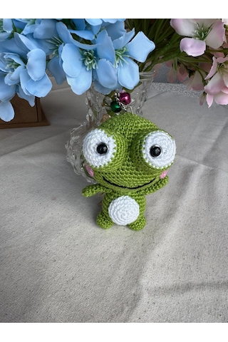 Amigurumi Sevimli Kurbağa Anahtarlık Gümüş