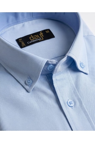 Özeniş Erkek Cepsiz Pamuklu Uzun Kollu Oxford Slim Fit Gömlek Açik Mavi