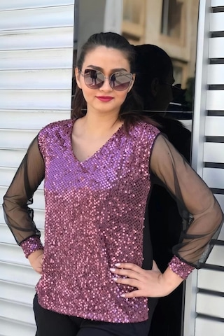 Pullu Kolları Tül Bluz Pembe