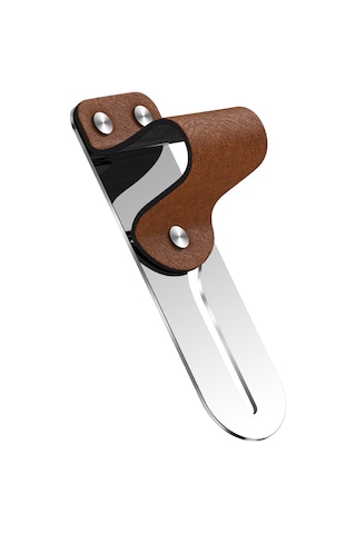 Shineyee Siyah Deri Ve Paslanmaz Çelik Telefon Parmak Yüzüğü Tutucu - Araç Tutucu Ve Masaüstü Standı - İphone, Samsung, Huawei Uyumlu Siyah