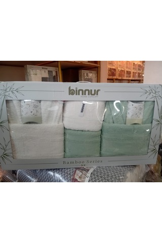 Yünteks Binnur Bamboo 8 Parça Aile Bornoz Takımı / %100 Pamuk / Aile Seti / Çeyizlik / Günlük / Modern / 1.kalite Beyaz - Mint