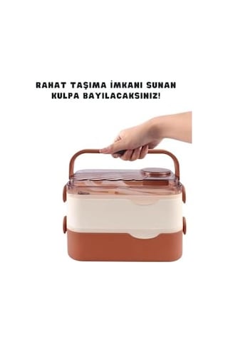 Bento 1350ml Lunchbox 2 Katlı 3 Bölmeli Ve Sosluklu Çelik Sefer Tası Yemek Kutusu Çatal Kaşık Hediyeli Lacivert Bakır