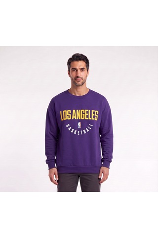 Usa Los Angeles Basketball Yazılı Mor Erkek Sweatshirt 12478 Siyah