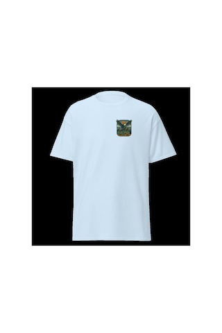 Wildstyle Kartal Renkli Vintage Yaban Hayat Doğa Dağ Rozet Baskılı Unisex Bisiklet Yaka Pamuklu Tişört Bebe Mavi