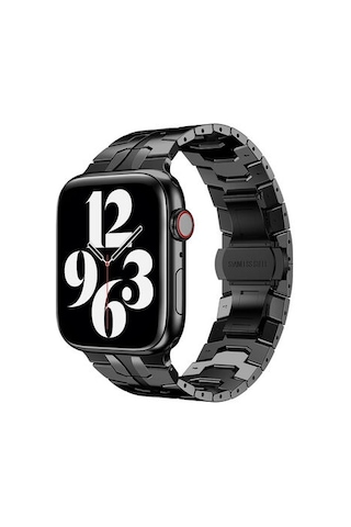 Apple Watch Uyumlu Ultra 49mm Kordon Krd-63 Metal Strap Kayış - Siyah