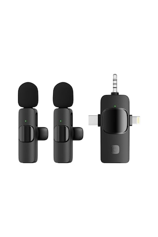 Kablosuz İkili Yaka Mikrofonu İphone İle Uyumlu 3.5mm Aux İphone Type-c Pc Tablet Video Kayıt Röportaj Canlı Yayın Vlog Kablosuz Mikrofon Usb C Ve Amfi Ve Bilgisayar Uyumlu Zr564