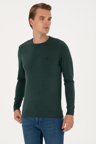 U.S. Polo Assn. Erkek Slim Fit Bisiklet Yaka Koyu Yeşil Basic Kazak 50313713-VR079