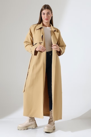 B.he.z Amazon Keten Kumaş Uzun Boy Düğmeli Astarlı Yumuşak Dokulu Trenç Kot Camel CAMEL