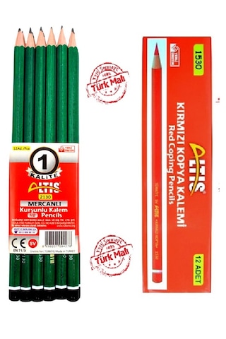 Mercanlı Kurşun Kalem 12'li + Kırmızı Kalem 12'li +hediye