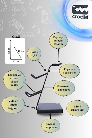 Siyah Ahşap Ve Siyah Metal Gaming Ps4 Ps5 Xbox Joystick Controller Tutucu Ve Kulaklık Dikey Standı