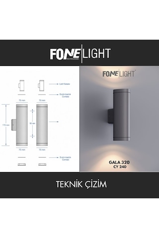 FoneLight Gala 24 cm Çift Yönlü LED Duvar Apliği Antrasit Alüminyum IP65 Dış Mekan Bahçe Aydınlatması 9W 3000K
