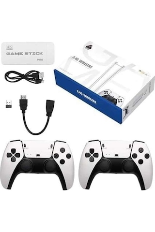 4k - 52 - Hd Görüntü Kaliteli Retro Game Stick 20000 Oyunlu Çift Kollu Beyaz - Glblseme - Game Stick