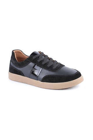 Libero L081.804 Hakiki Deri Süet Detaylı Bal Rengi Termo Taban Kadın Retro Sneaker Ayakkabı Siyah