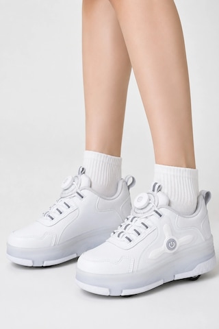Odin Tekerlekli Işıklı Çocuk Spor Ayakkabı Rahat Patenli Sneaker - Beyaz