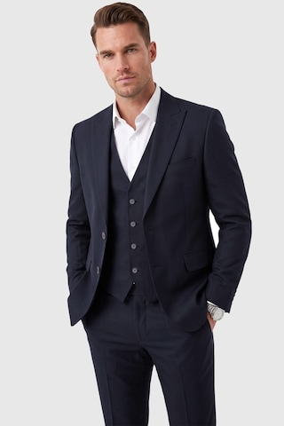 Rizzup Erkek Slim Fit Dar Kesim 3'lü Koyu Lacivert Takım Elbise Yelekli Çift Düğme Çift Yırtmaç Takım 2600509