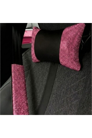 Işıltılı Pırlanta Taşlı Ergonomik Boyun Yastığı Ve Konforlu Emniyet Kemer Süngeri Seti Üniversal Pembe