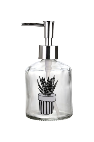 Cam Sıvı Sabunluk,kaktüs 1 Desen 300ml Banyo Seti 7,6x15,5cm
