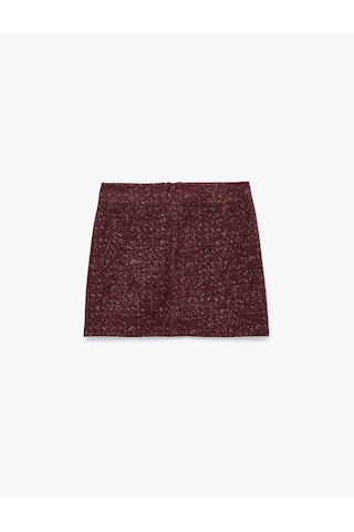 Koton A Kesim Slim Fit Parıltılı Mini Tüvit Etek Bordo 7wak70009ew