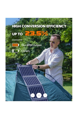 Lumopal 60w Katlanabilir Taşınabilir Su Geçirmez Güneş Paneli