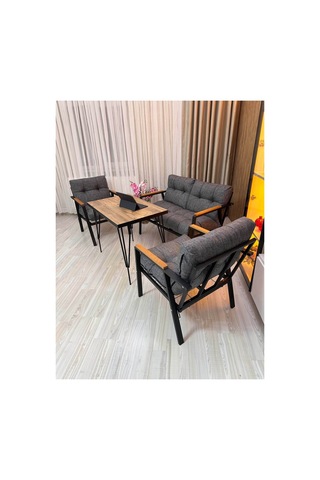 Houseart Gül Metal Bahçe Koltuk Takımı 2+1+1 Masalı Balkon Teras Cafe Oturma Grubu Gri