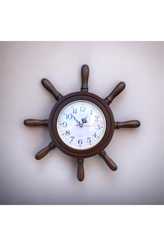 Eskitme Ahşap Gemici Dümen Duvar Salon Ofis Saati Çap 38 Cm Eskitme
