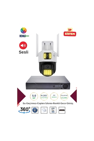İrtech-1 Kameralı 360 Derece Sesli İp Güvenlik Kamera Seti Renkli Gece Görüş-su Geçirmez Gk01