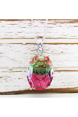 Lilahgümüştr Gümüş Turmalin Oval Taşlı Kadın Kolye