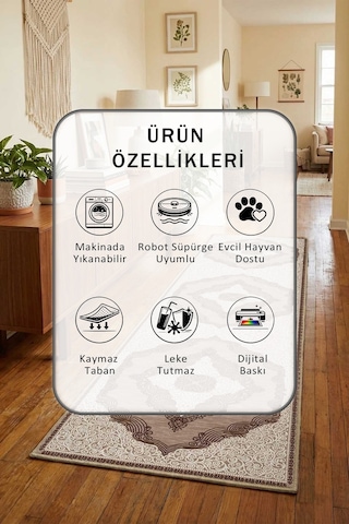 Hanedan Kahve Dijital Baskılı Kaymaz Yıkanabilir Yolluk
