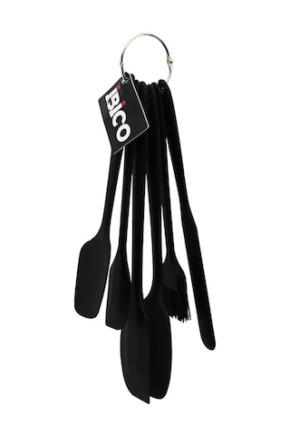 6 Parça Siyah Silikon Mutfak Seti 2 Kaşık, 3 Spatula, Yumurta Fırça