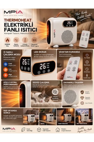 Thermoheat 2000w Uzaktan Kumandalı Elektrikli Fanlı Isıtıcı