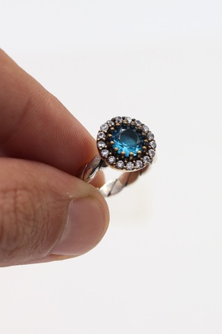 Akuamarin Taşlı El İşi Otantik Gümüş Kadın Yüzük 201024754 Gümüş