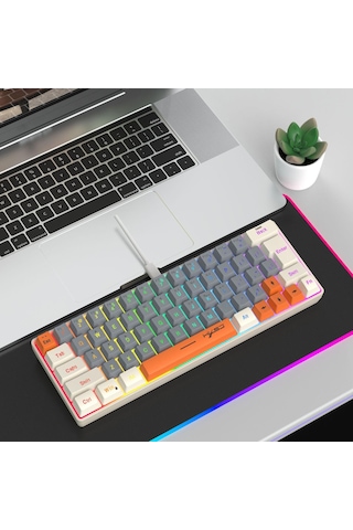 Hxsj V400 Kablosuz Renk Eşleştirme Rgb Arka Işık Membran Klavye 63 Anahtar Kaplaması, Kablolu Uzunluk: 1.7m Beige + Gri + Turuncu 3 Renk