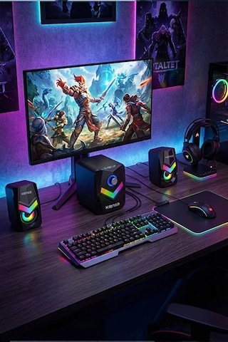 Rgb 7 Işık Modlu Masaüstü Hoparlör Stereo Gaming Speaker