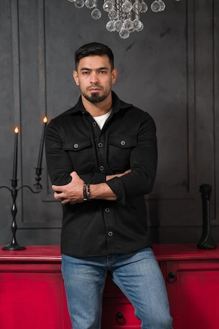 Advante Slimfit Çift Kapak Cepli Astarsız Kaşe Gömlek Siyah