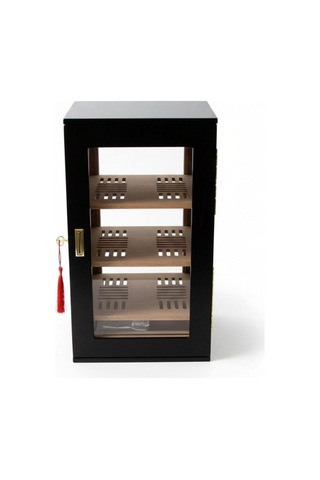 Elektronik Nemlendiricili 3 Raflı Puro Kutusu Humidor Gold Mat Siyah