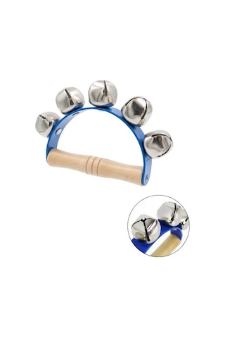 Temel Ahşap Saplı Ritim El Zili 5 Zilli Mavi 10.5 Cm