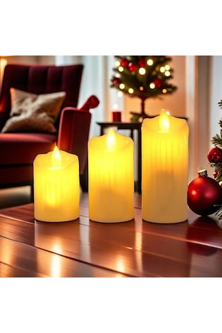 Vıp Kalite 3 Adet Büyük Orta Küçük Titrek Yanan Mum Sallanan Mum Led Işıklı Mum Pilli Mum Led Mum