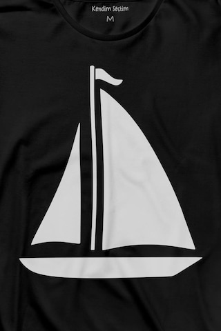 Yelkenli Gemi Silüeti Uzun Kollu Tişört Baskılı T-shirt 001
