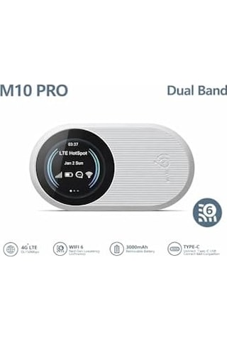 4g Lte Taşınabilir Mobil Wifi Modem Sım Kartlı Hotspot Router Wifi 6 Dual Band 2.4ghz 5ghz 3000mah Batarya Type-c Şarj Destekli 10 Cihaz Bağlantı Seyahat Araç Ev Kullanımı M10 Pro