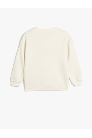Koton Sweatshirt Kayak Baskılı Bisiklet Yaka Uzun Kollu Şardonlu Ekru 5wkb10565tk Ekru