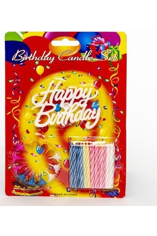Rengarenk Mumlu Beyaz Happy Birthday Yazılı Doğum Günü Mumu 12 Adet Acı Kahverengi