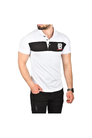 Deepsea Erkek Beyaz Slim Fit Nefes Alan Pamuklu Kumaş Dar Kesim Kıvrılmaz Yaka Polo Yaka Tişört 2503019 Beyaz