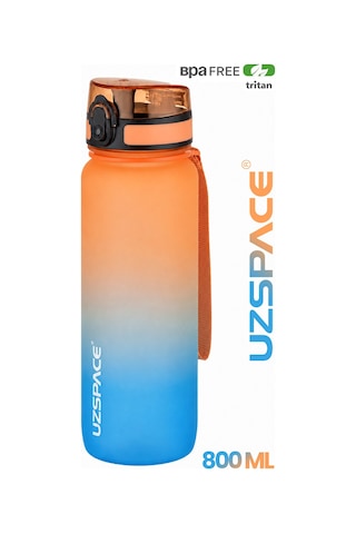 Uzspace 2'li Tritan Matara Seti 800 Ml Çift Renk Softtouch Ff Collection Tritan Su Matarası Sarıyeşil-turuncumavi