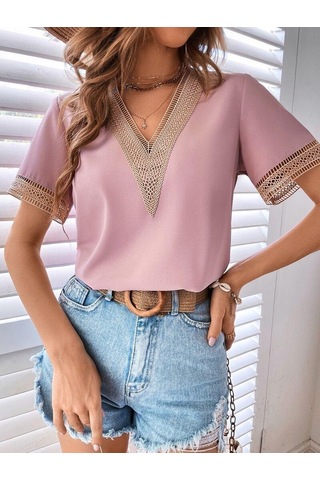 Rahat Gevşek Kısa Kollu Kadın Bluz Üstleri Moda Beyaz V Yaka Şifon Kadın Gömlek Büyük Boy Kadın Giyim Blusas 21064 Siyah