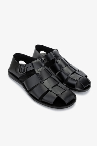 Valmenti Erkek Hakiki Deri Siyah Düz Sandalet 1152 1520 Erk Sndlt Y25 Nero Siyah