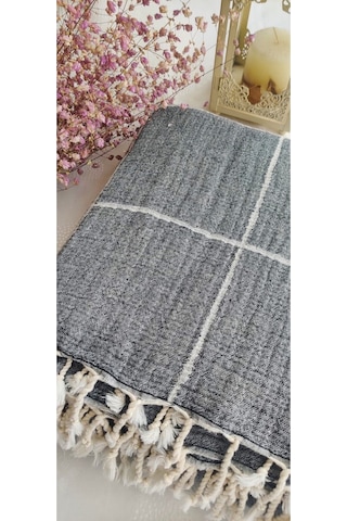 Çizgili Çift Kişilik Organik Müslin Pike 185x220cm Oeko-tex Standard 100 Sertifikalı Antrasit